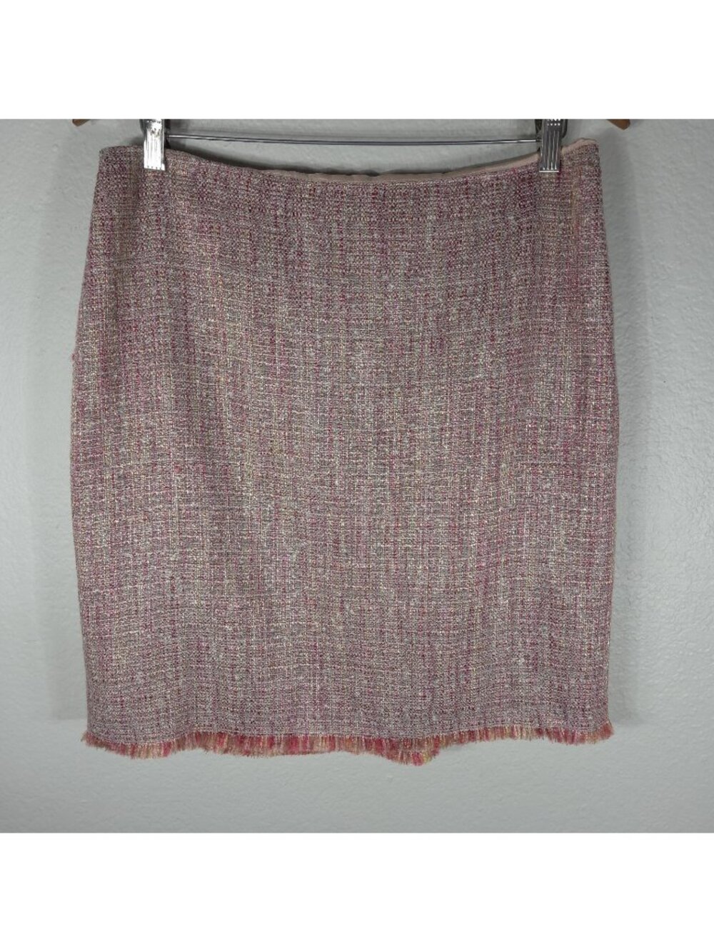 Company Ellen Tracy Tweed Mini Knit Skirt Wool Linen Blend Straight Pink Size 14